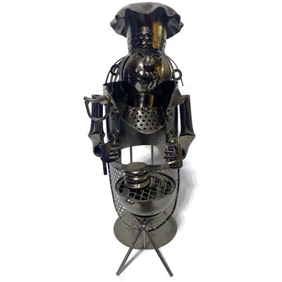 The Tinman Metal Wine Bottle Holder BBQ Chef Hat and Grill 12.5" Tall - Picture 6 of 9
